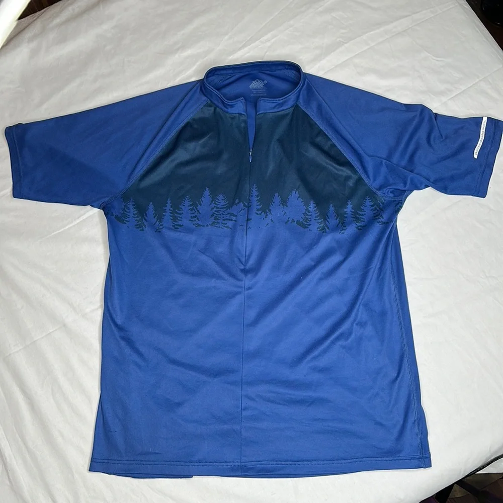 Eastern Mountain Sports 1/2 zip run base shirt forest graphic Navy Blue Medium - Picture 1 of 5